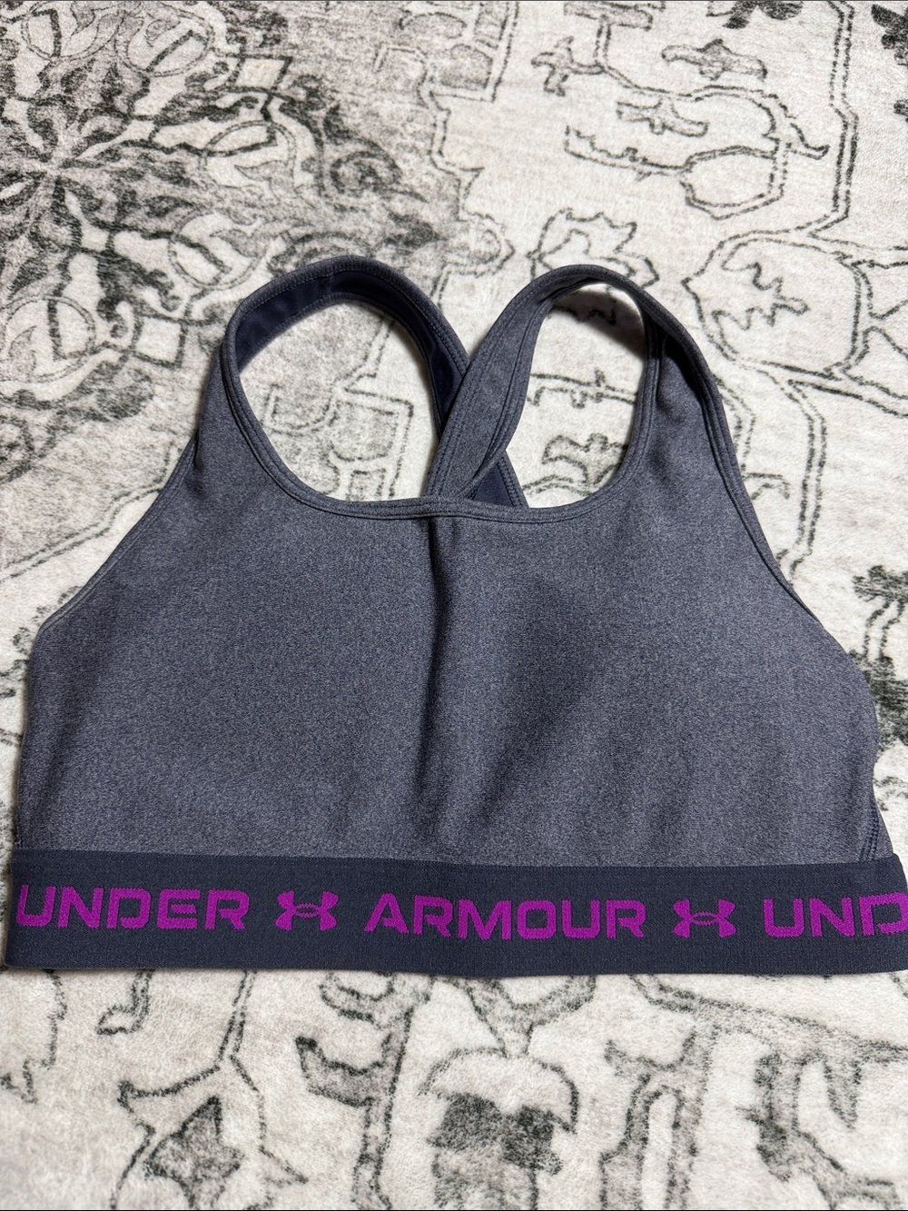 Under Armour blue Sports Bra with Purple Logo Band